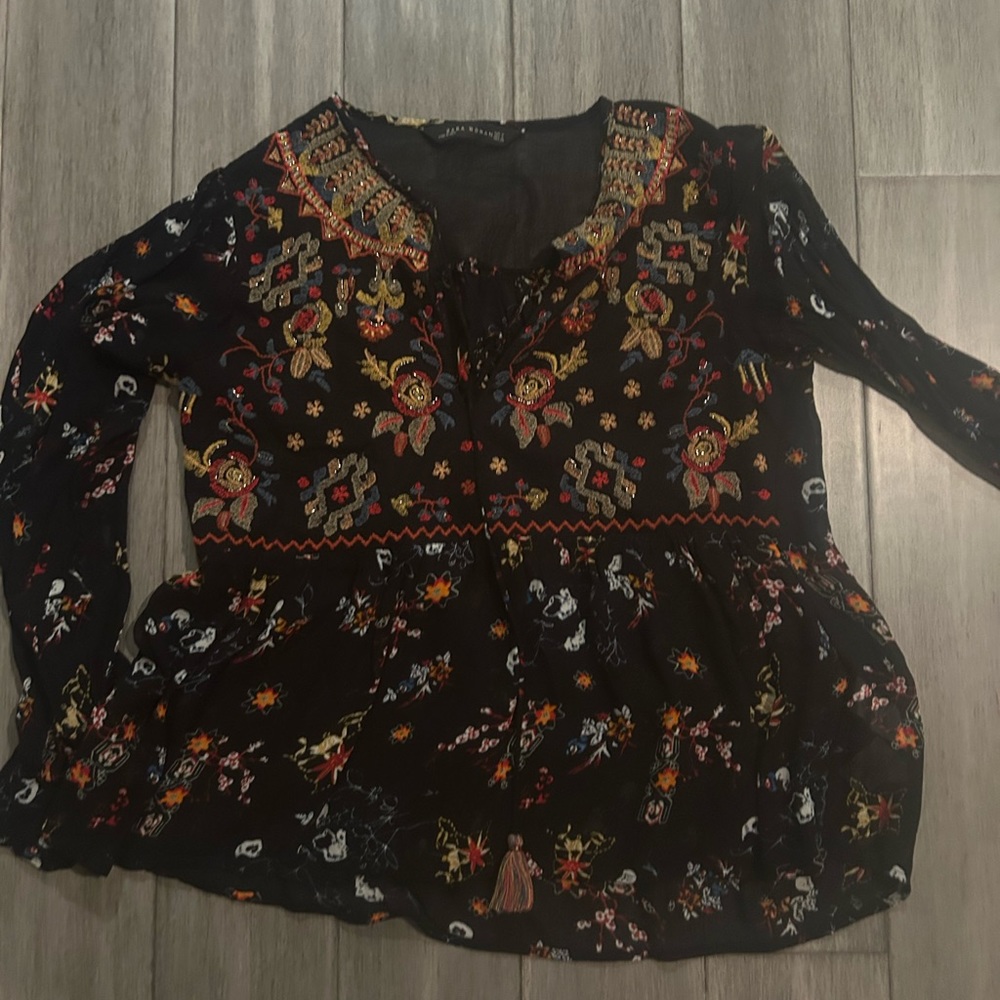 Zara Boho flower shirt with beaded detail